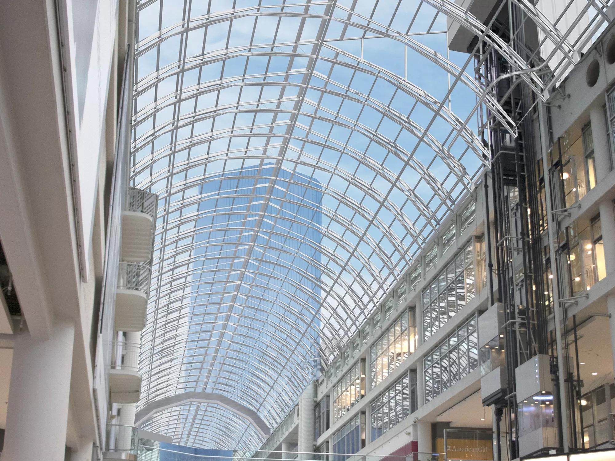 Revitalization Of CF Toronto Eaton Centre Looking Up With Galleria Roof