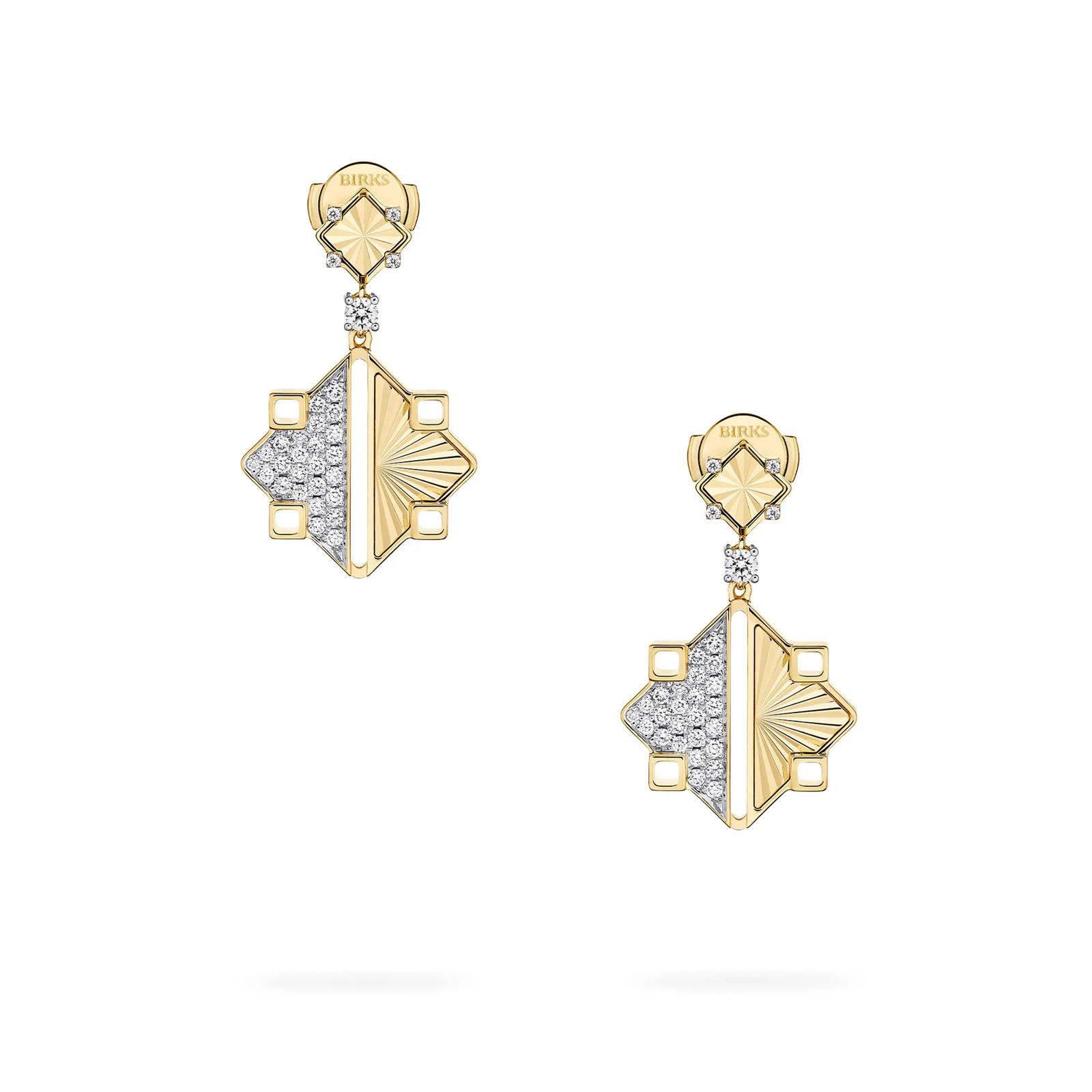 Birks Muse® Guilloche Yellow Gold & Diamond Drop Earrings