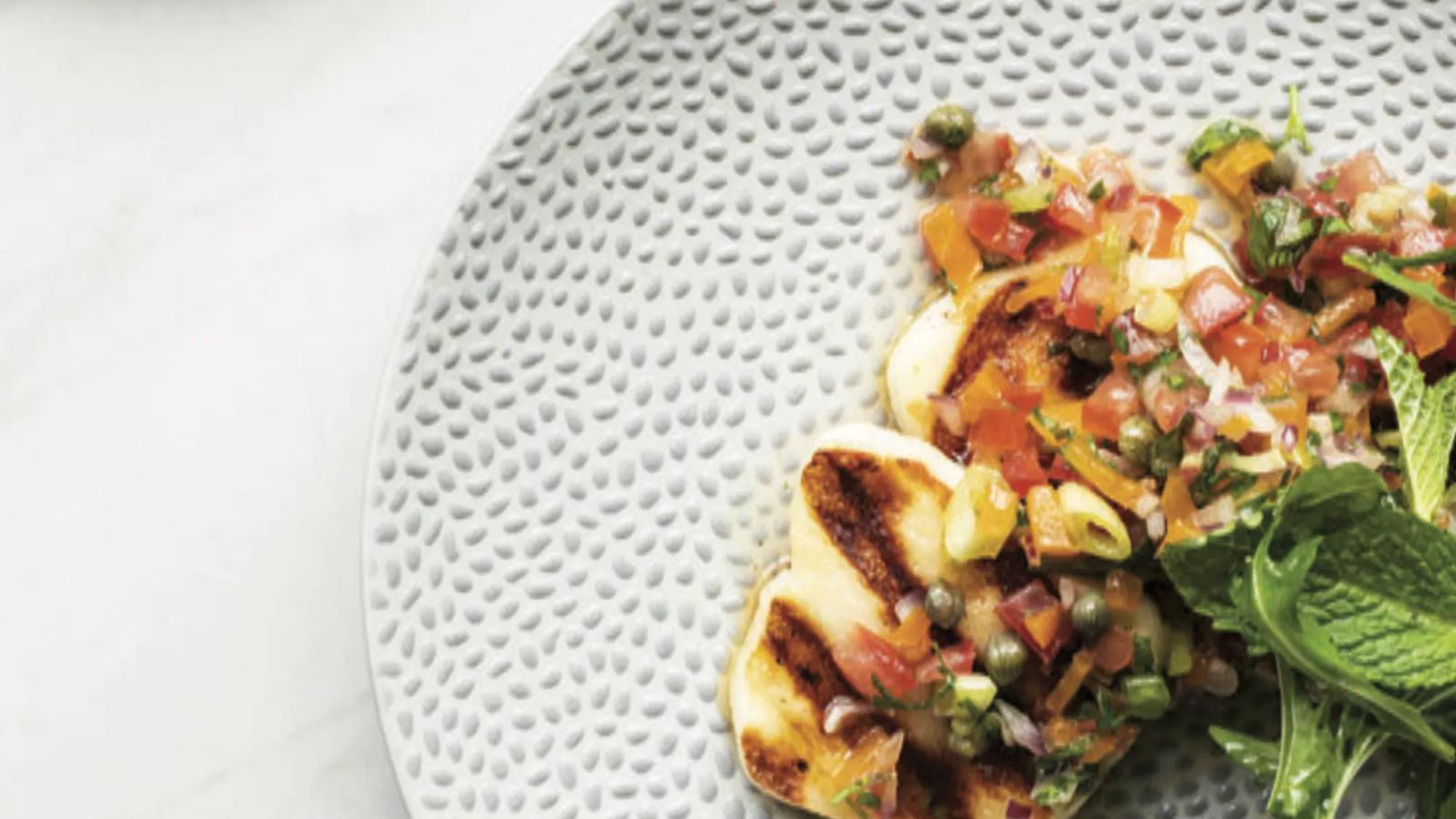 Grilled Halloumi with Mint and Mango Sauce Vierge