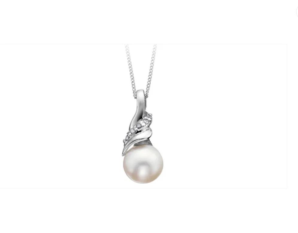 Pearl Diamond Swirl Pendant in White Gold