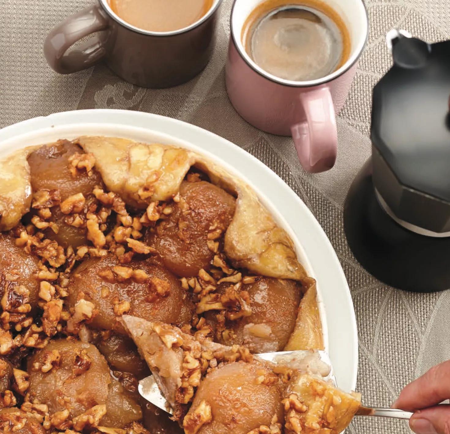 Large tatin-style apple and nut strudel