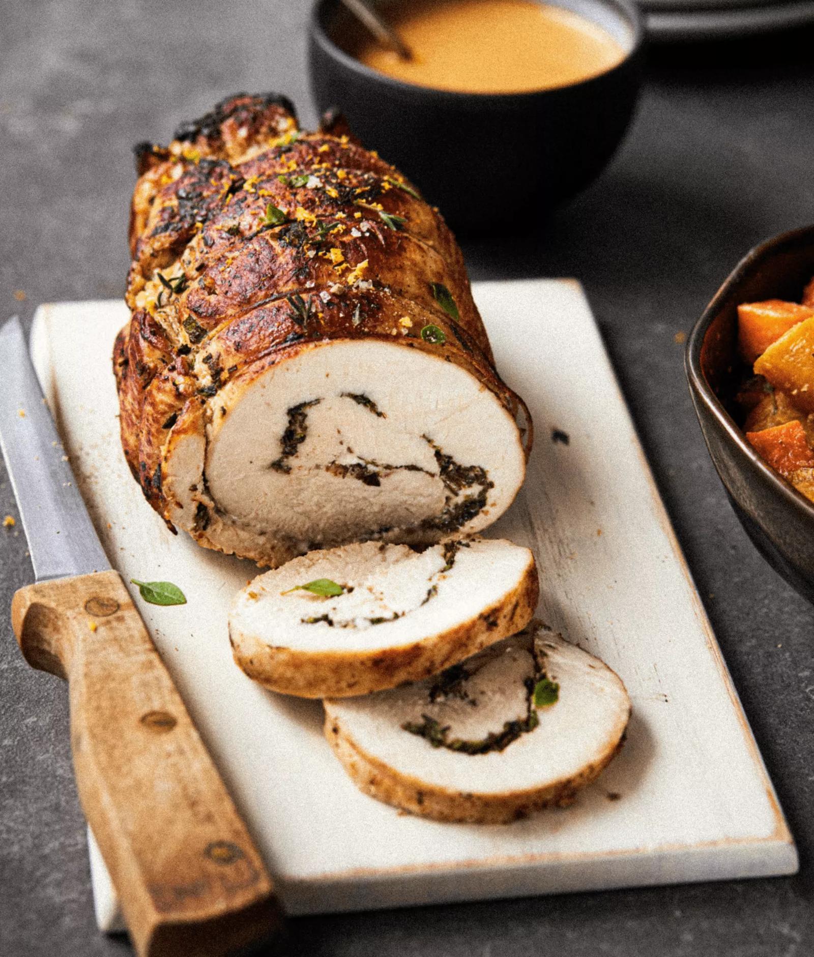 Roasted Turkey Breast with Herbs, Honey and Goat Cheese