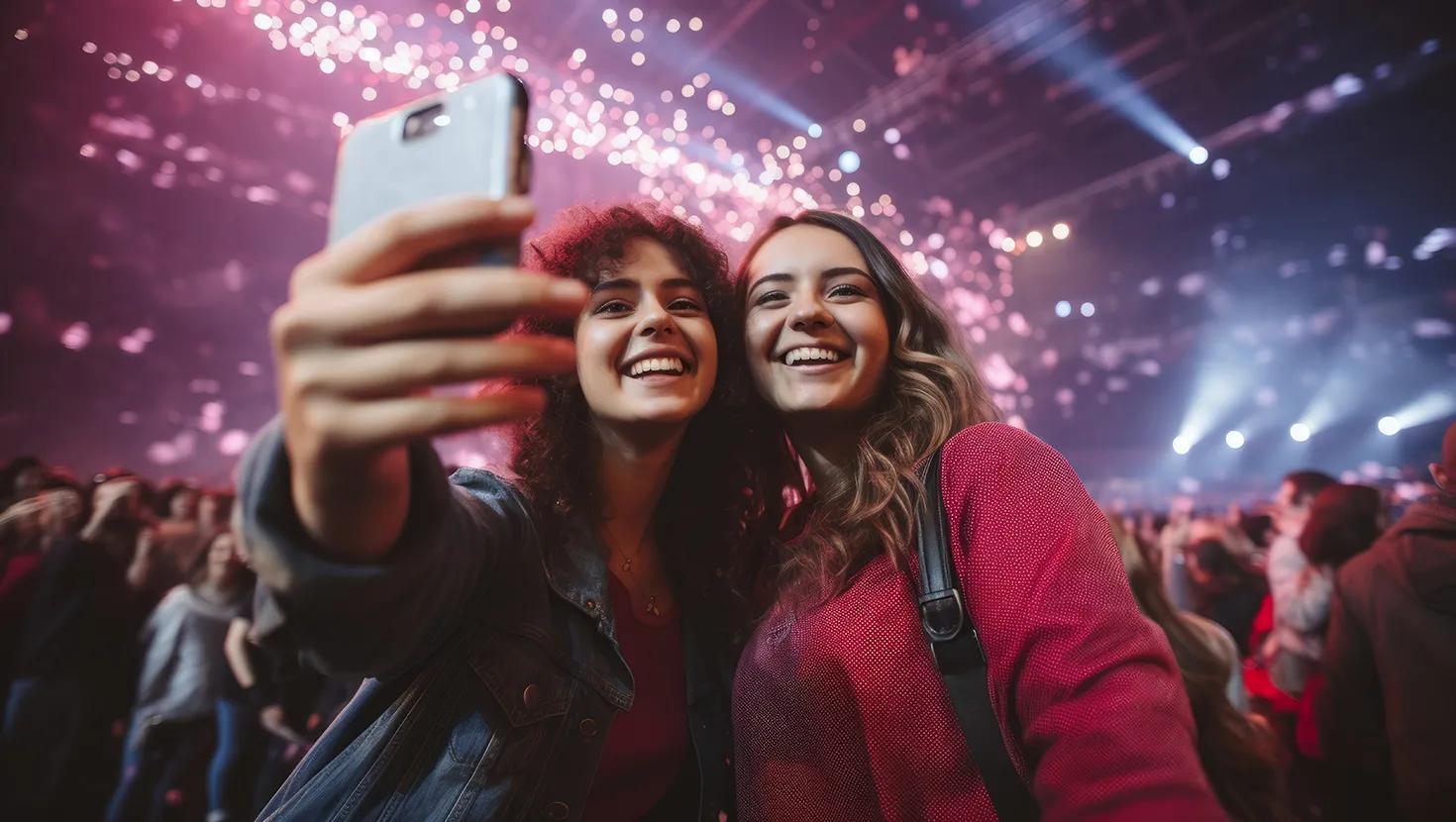 Two girls taking a selfie at a concert