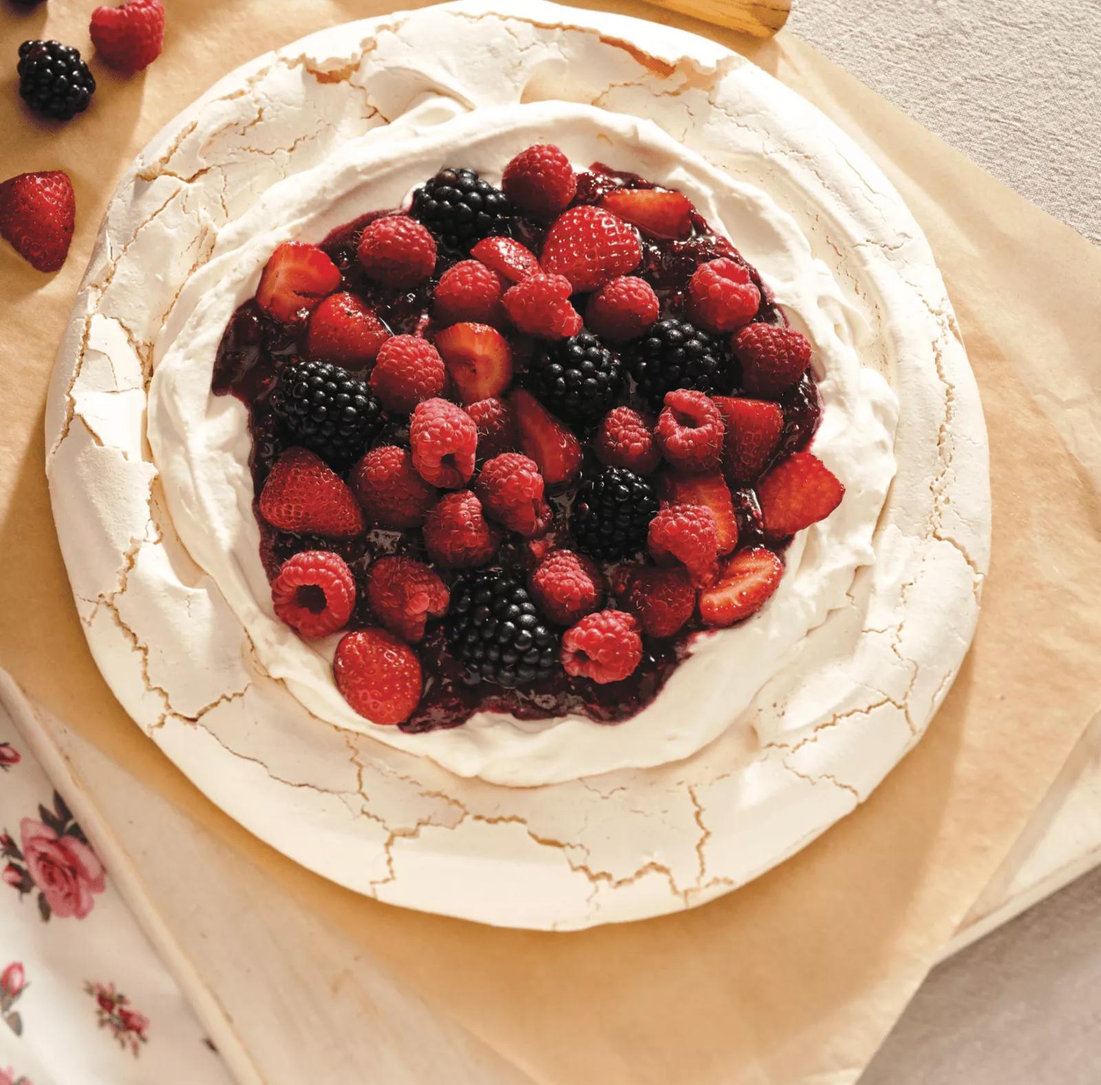 Mixed Berry Pavlova with Crème de Cassis