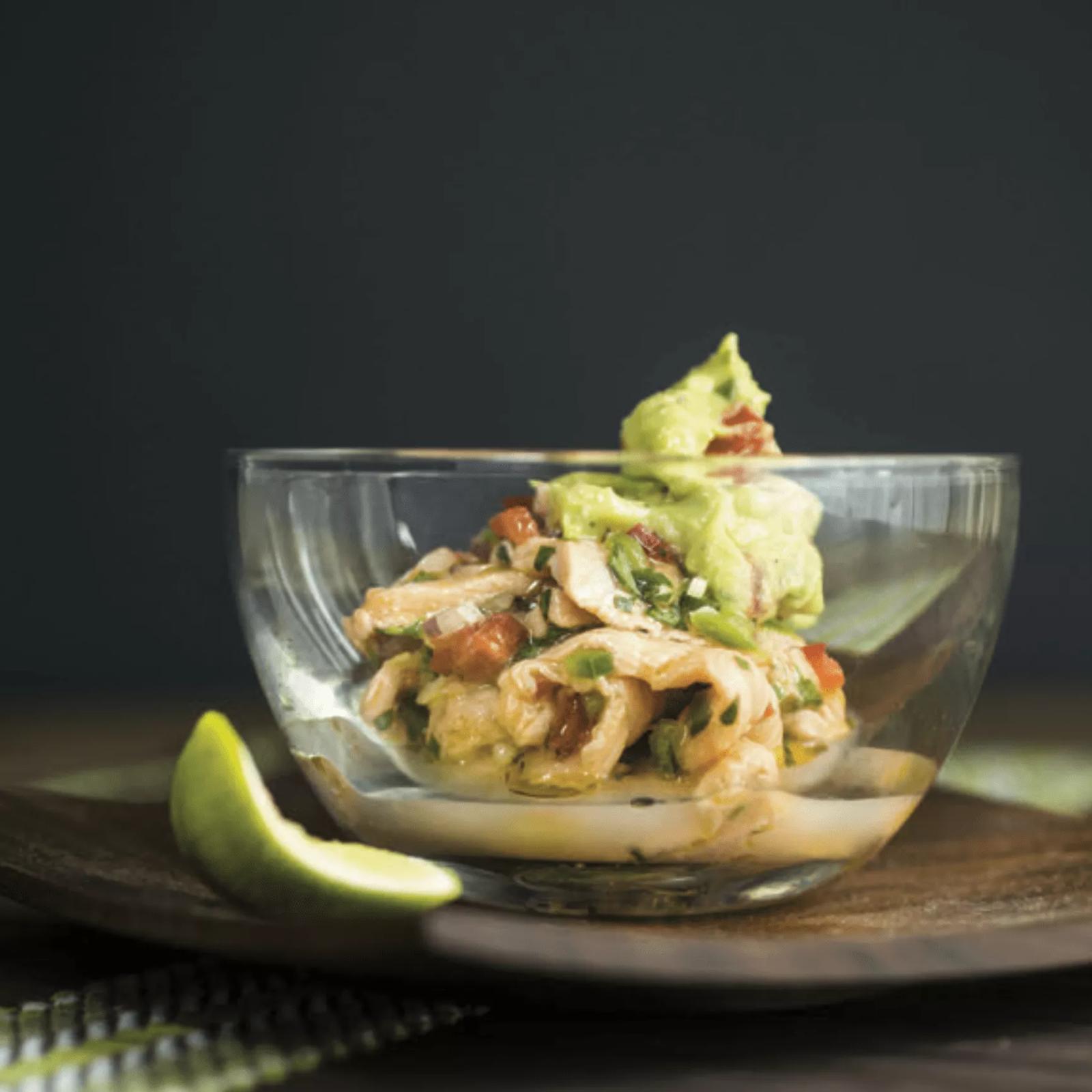 Tequila-citrus salmon ceviche with jalapeno guacamole