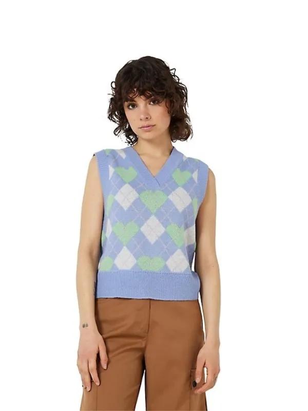 Noisy May Kirsty Heart & Argyle Knit Vest