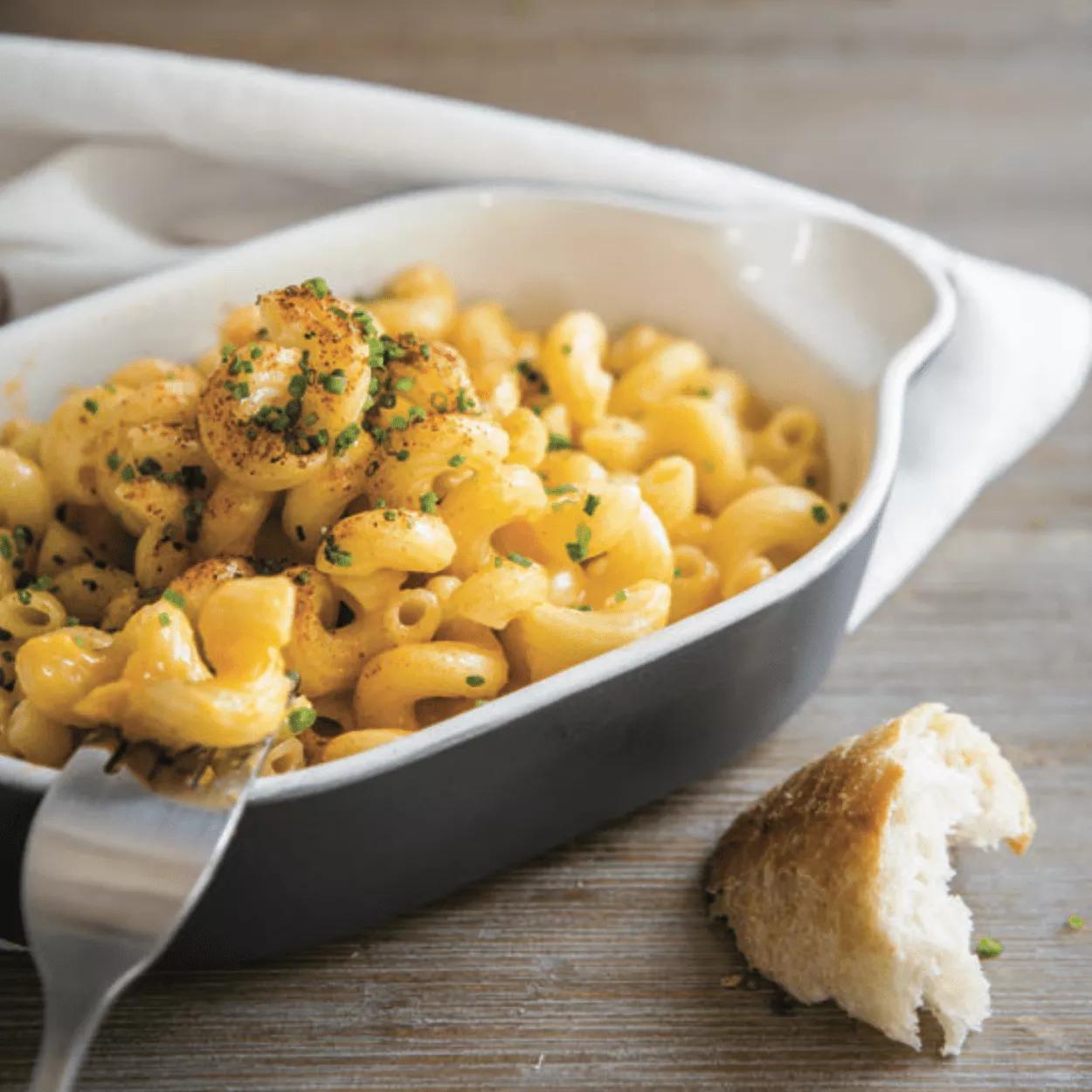 Two cheese Mac & Cheese with butternut squash purée